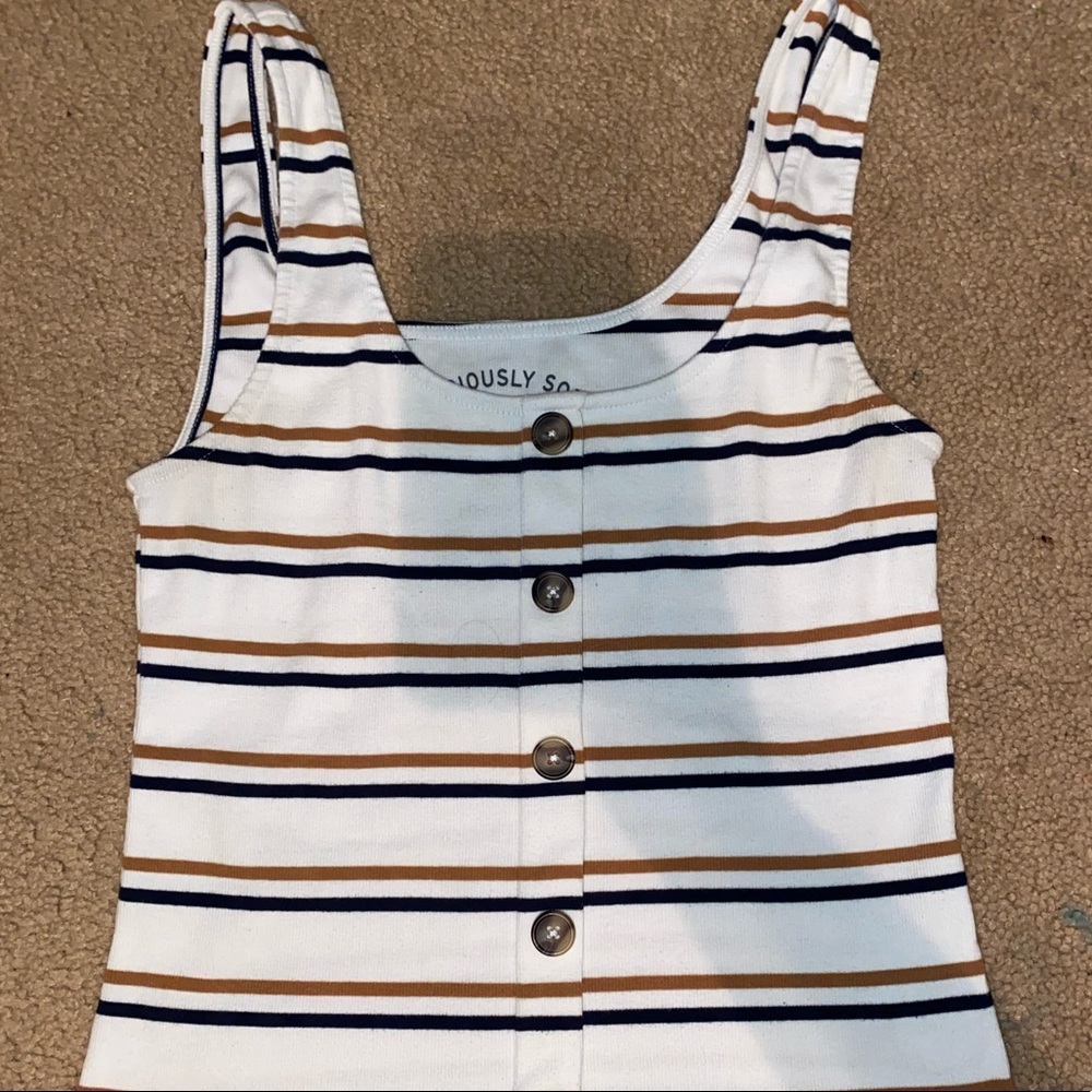 White, Brown and Blue tank top.